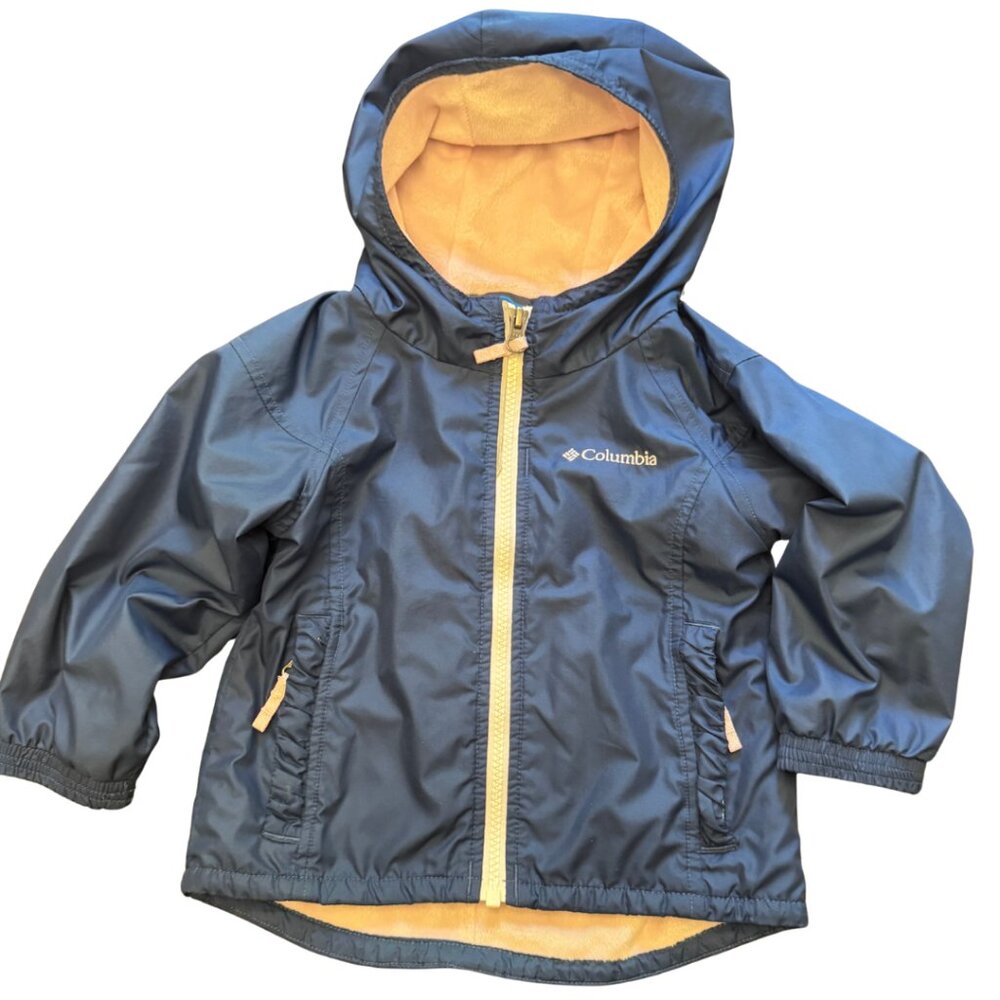 Columbia Toddler Girls Jacket 2T Fleece Lined Hooded Coat Navy Pink Excellent